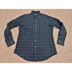 Polo Ralph Lauren Shirt Men Large Green Blue Plaid Regent Custom Fit Button Down
